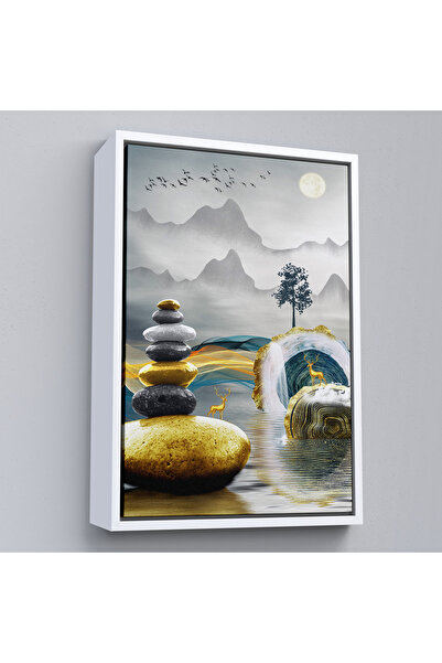 Oxyteez Tablou de echilibru abstract cu detaliu auriu cu rame din lemn-7694