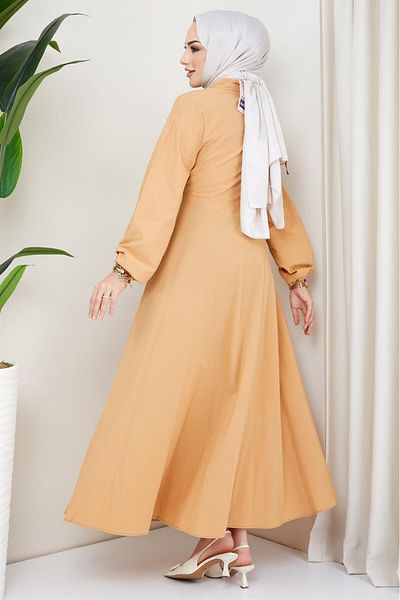 hafsamina Φόρεμα Mevlana Camel με ζώνη