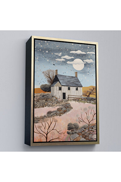 Oxyteez Tablo-7517 Peisaj de noapte de casă de sat cu cadru din lemn