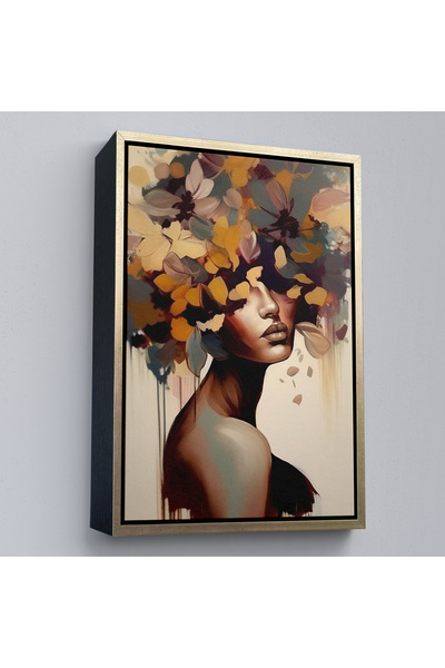 Oxyteez Pictură abstractă de femeie cu cap de floare într-un cadru de lemn-7832