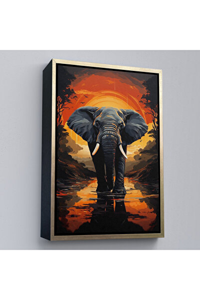 Oxyteez Elefant în mișcare cu cadru din lemn Tablo-7895
