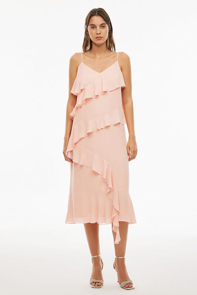 Perspective Φόρεμα Albans Comfortable Fit Midi Μήκος V-Neck σε πούδρα χρώματος