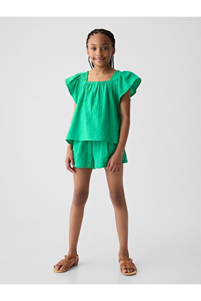 GAP Kız Çocuk Yeşil Crinkle Gauze Outfit Set