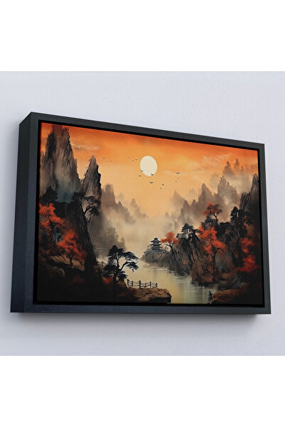 Oxyteez Ζωγραφική κινεζικής ορεινής τοπίας με ξύλινο πλαίσιο-7259