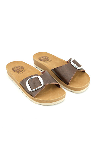 GEZER Летни дамски чехли с една катарама и регулируема масажна подметка от изкуствена кожа