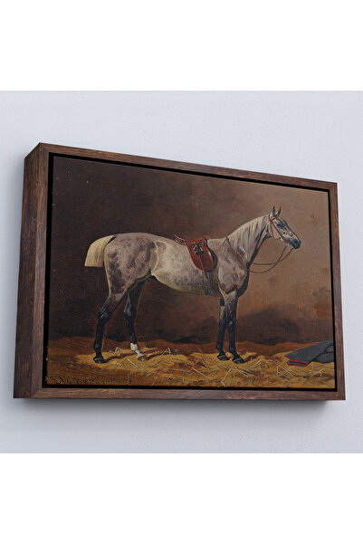 Home Emil Volkers with Wooden Frame - Saddle Horse in the Stable Painting-7076