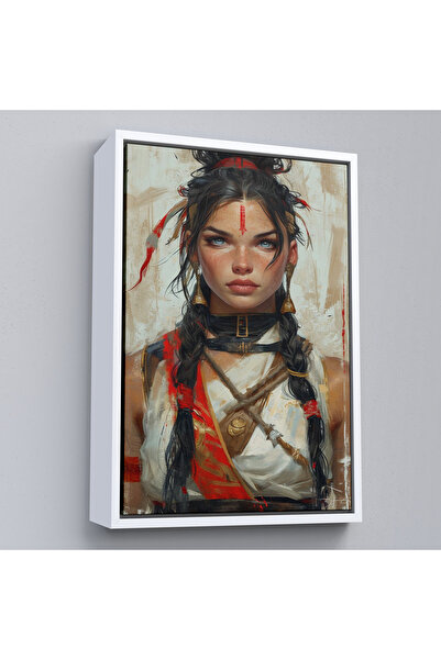 Oxyteez Tablou de fată frumoasă indienă cu ochi albaștri cu cadru din lemn-7758