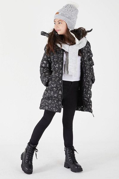 Cansın Mini Girl's Character Printed Puffer Coat Black 15496