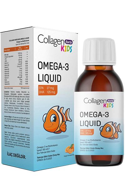 Collagen Forte Platinum Children's Omega-3 Kids Liquid & Multivitamin 150ml Orange Flavored Liquid Fish Oil for Children