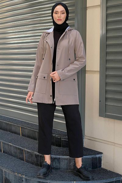 hafsamina Bag Pocket Trench Coat Mink HM2275