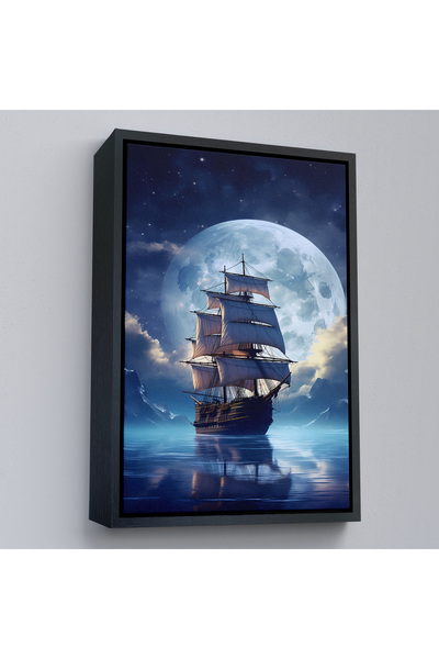 Oxyteez Tablou de noapte cu barca cu pânze în cerneală din lemn-7933