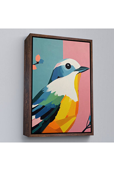 Home Oil Painting with Wooden Frame Looking Colorful Sparrow Painting-7558