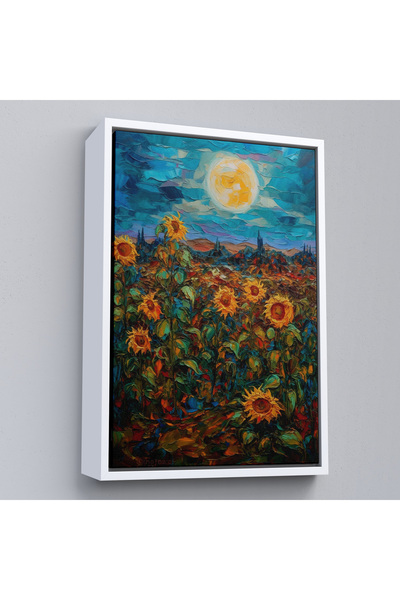 Oxyteez Tablou de câmpuri de floarea soarelui cu rame din lemn-7977