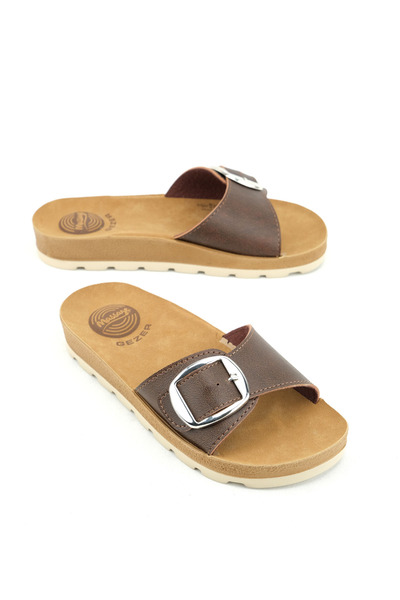 GEZER Summer Women's Single Buckle Adjustable Faux Leather Massage Sole Slippers