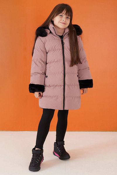 Cansın Mini Girl's Fur Detailed Pink Puffer Jacket with Hood - 19511