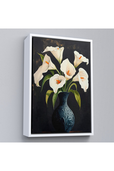 Oxyteez Flori albe într-o vază cu cadru de lemn Tablo-7555