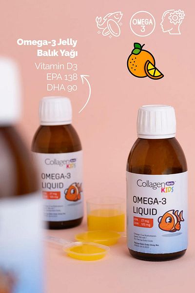 Collagen Forte Platinum Children's Omega-3 Kids Liquid & Multivitamin 150ml Orange Flavored Liquid Fish Oil for Children