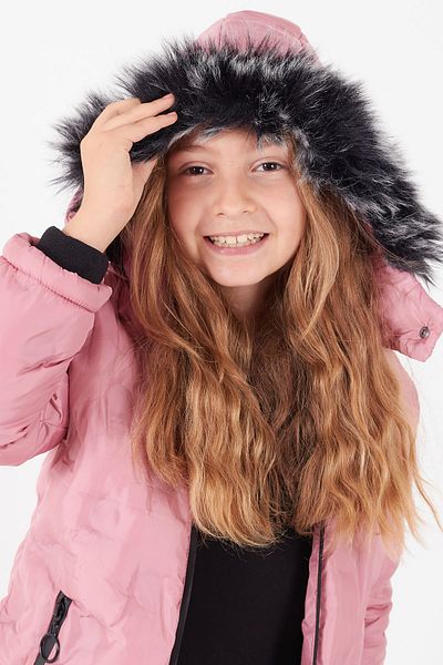 Cansın Mini Girl's Coat Circle Patterned Hooded Puffer Coat 14575