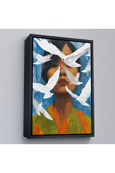 Home Pictură cu păsări albe și femeie asiatică cu cadru din lemn-7630