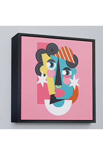 Oxyteez Pictură portret feminină abstractă de culoare roz cu cadru din lemn-8306