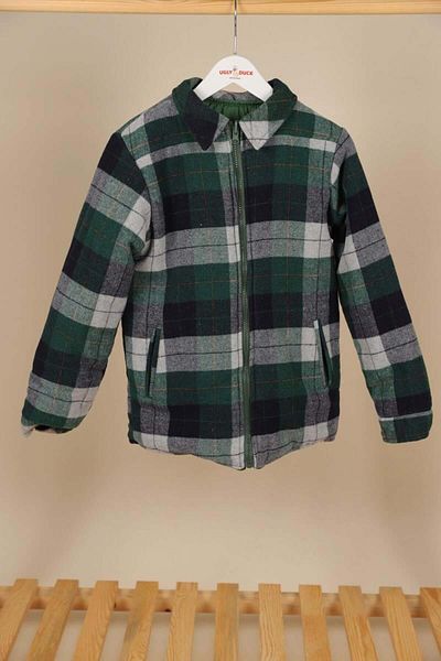 NANİCA 05-16 Years Boy Green Color Double Sided Plaid Coat
