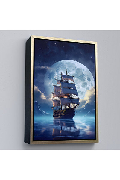 Oxyteez Tablou de noapte cu barca cu pânze în cerneală din lemn-7933