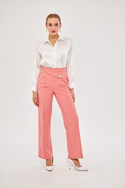 LOVELF Dried Rose Square Button Wide Leg Trousers