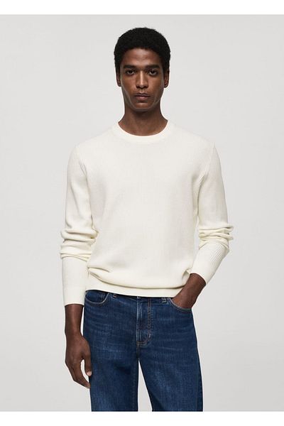 MANGO Man Pulover din tricot din bumbac cu nervuri