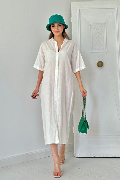 Elbee Fashion Woman Platnena haljina kratkih rukava