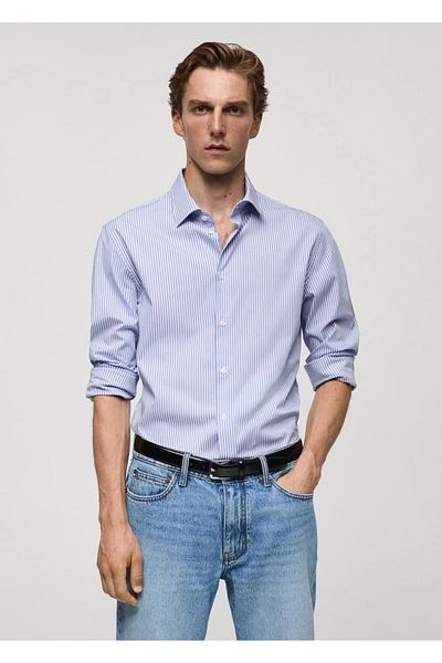 MANGO Man Slim Fit Thin Striped Cotton Shirt