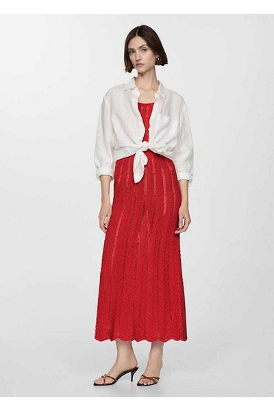 MANGO Woman Openwork Knit Dress with Tie Detail