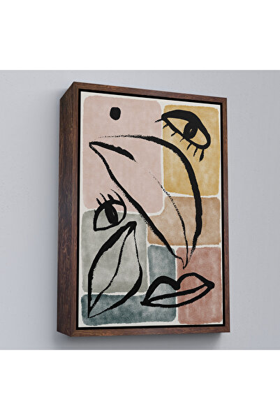 N NOXXO Pictură minimalistă cu fața de femeie cu cadru din lemn-7993