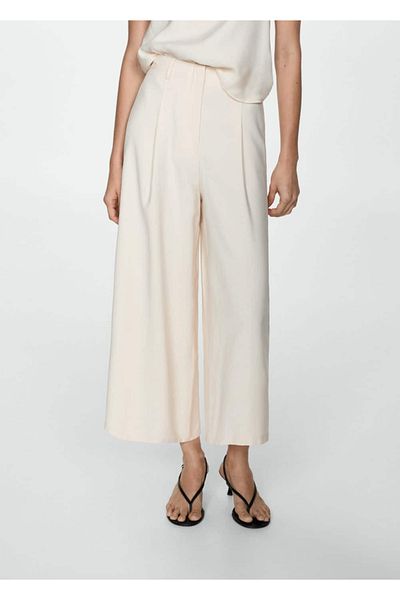 MANGO Woman Elastic waistband wideleg pants