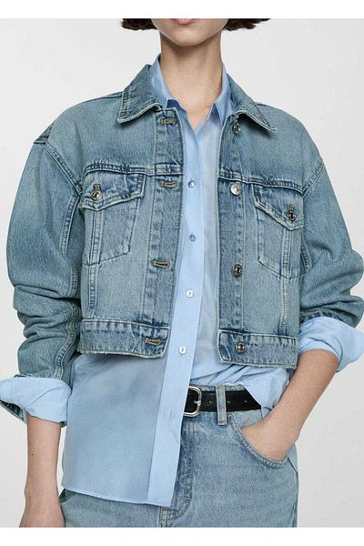 MANGO Woman Palton din denim cu buzunare