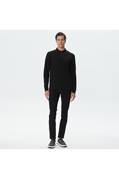 Nautica Erkek Siyah Slim Fit Uzun Kollu Polo Yaka T-shirt