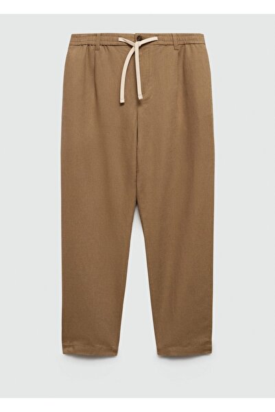 MANGO Man Slim fit keten beli büzgülü ipli pantolon