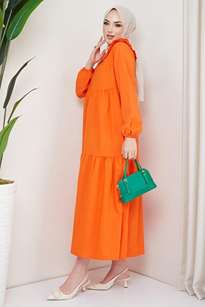 hafsamina Πορτοκαλί φόρεμα Hijab γιακά μωρού