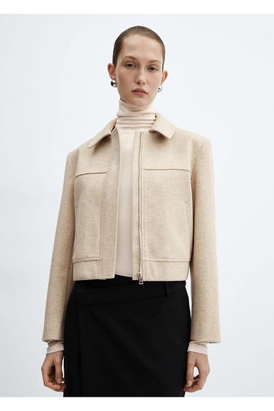 MANGO Woman Μπουφάν με διακοσμητικές ραφές και φερμουάρ