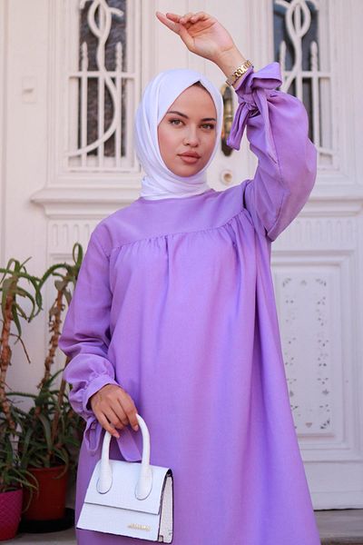 hafsamina Ρόμπα μανίκι δεμένο φόρεμα λιλά HM2081
