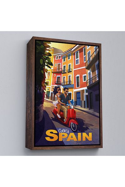 N NOXXO Painting Motor Lovers in Spain Cvenca Streets with Wooden Frame-7726