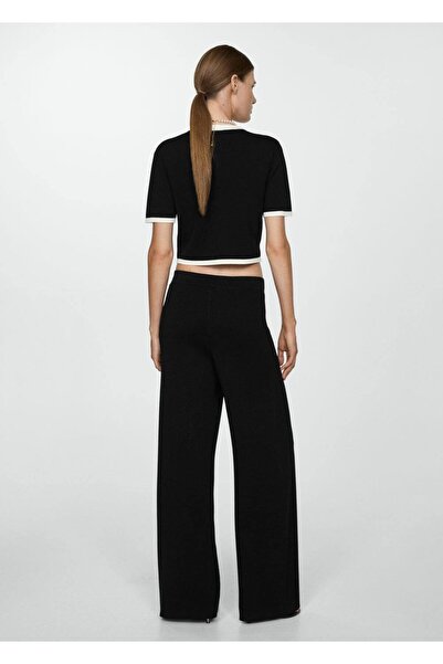 MANGO Woman Kontrast çizgili düz pantolon