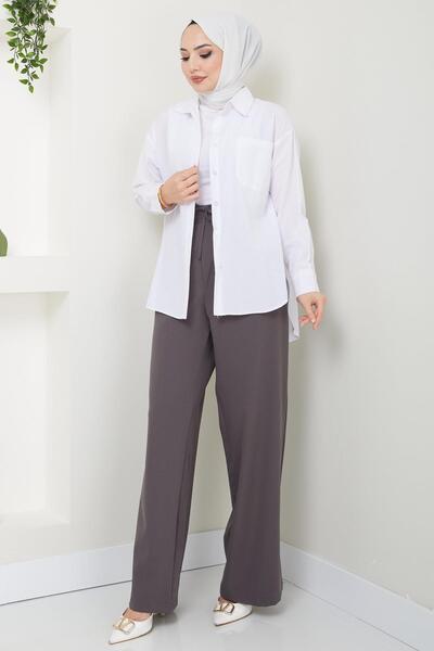 hafsamina Smoked Eyelet Detailed Lace Up Trousers HM2431