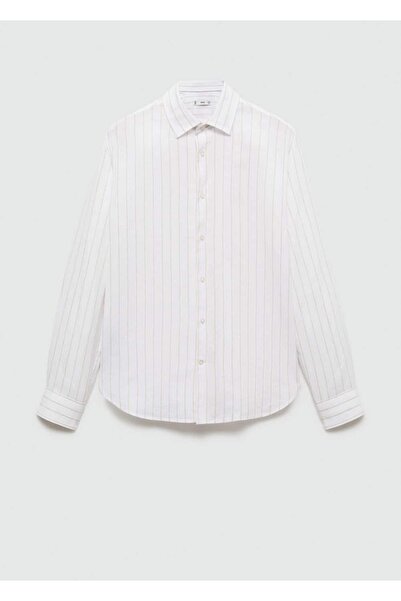MANGO Man Regular kesim çizgili pamuklu keten gömlek