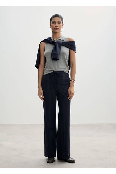 MANGO Woman Straight-Cut Chalk Striped Trousers