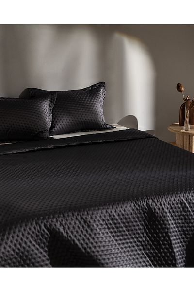 Madame Coco Arles Satin Bedspread Double - Anthracite