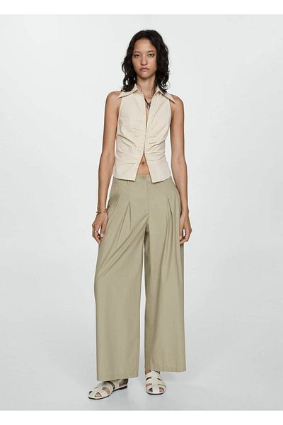MANGO Woman Pleated Cotton Pants