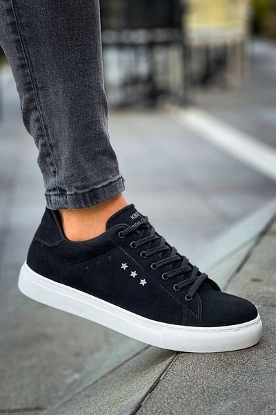BOA Kb X7 Black Suede High White Sole Lace-Up Casual Men's Shoes