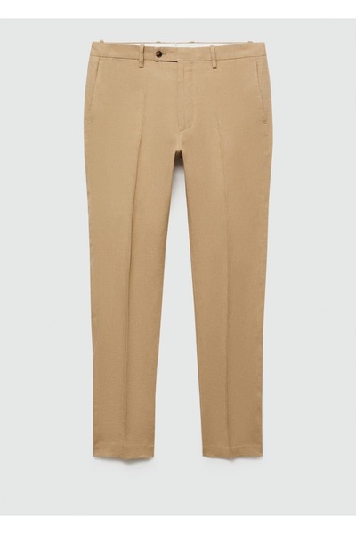 MANGO Man Dar kesim %100 keten kumaş pantolon