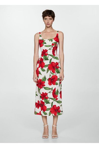 MANGO Woman Long Dress with Textured Flowers