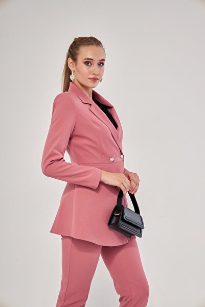 LOVELF Pile Detay 2 Düğme Takım Gül Kurusu